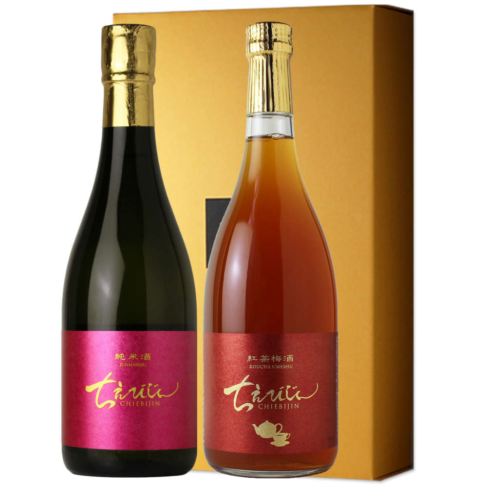 ちえびじんセット（日本酒 720ml 2本 純米酒 紅茶梅酒 中野酒造） - 酒