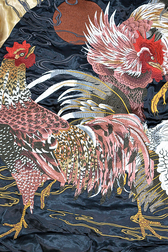 粋「群鶏図-若冲-」浮世絵リバーシブルスカジャン 絡繰魂 233068 和柄