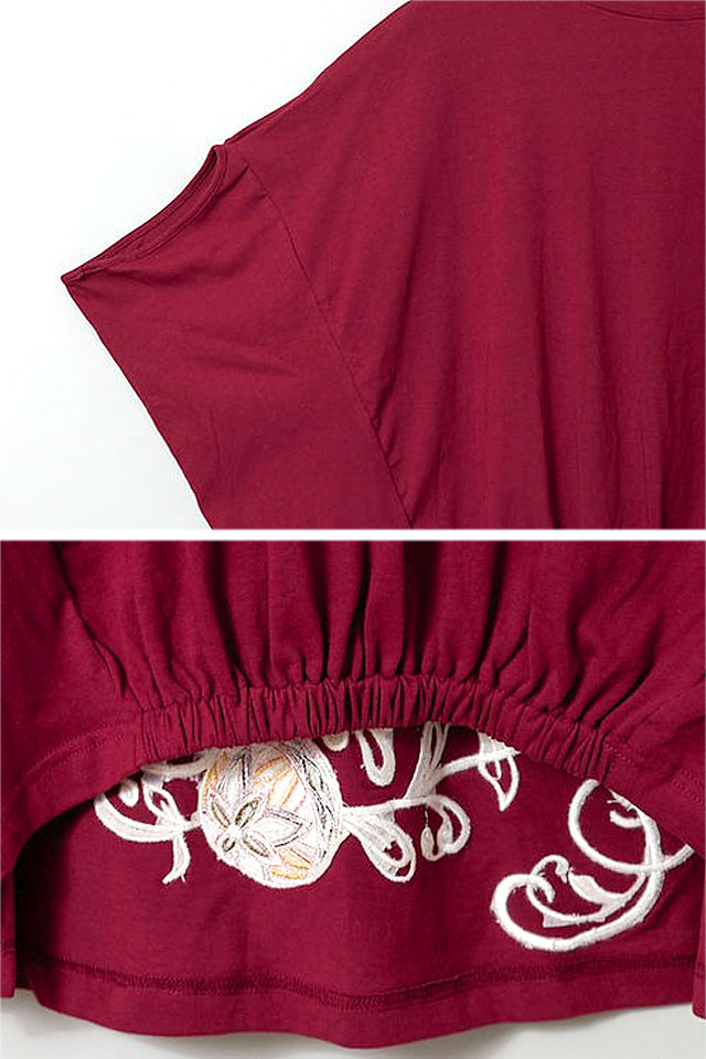 孔雀の花」ALL刺繍チュニックTシャツ 今昔 レディース KJ-29204 和柄