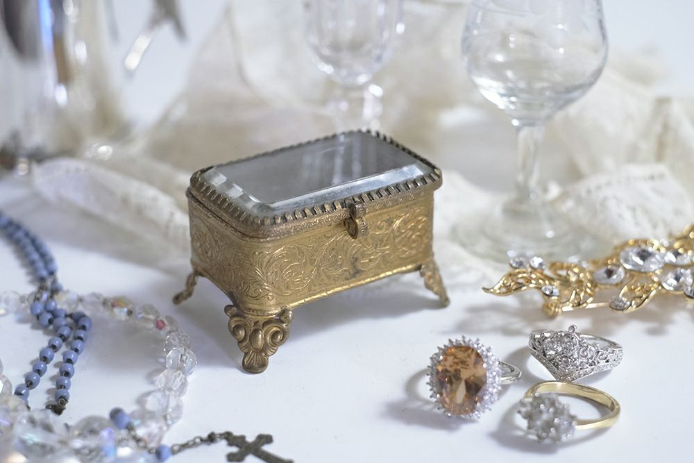 アンティーク ガラスと真鍮のジュエリーケース フランス クラシカルな