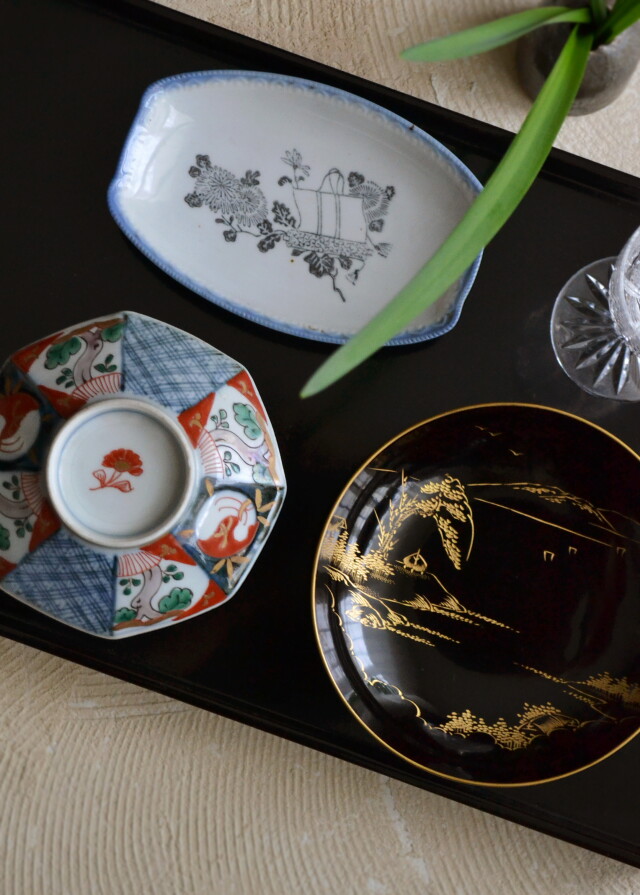 蒔絵漆皿 中皿 漆器 沈金蒔絵 5枚組Antique Sam's Collection