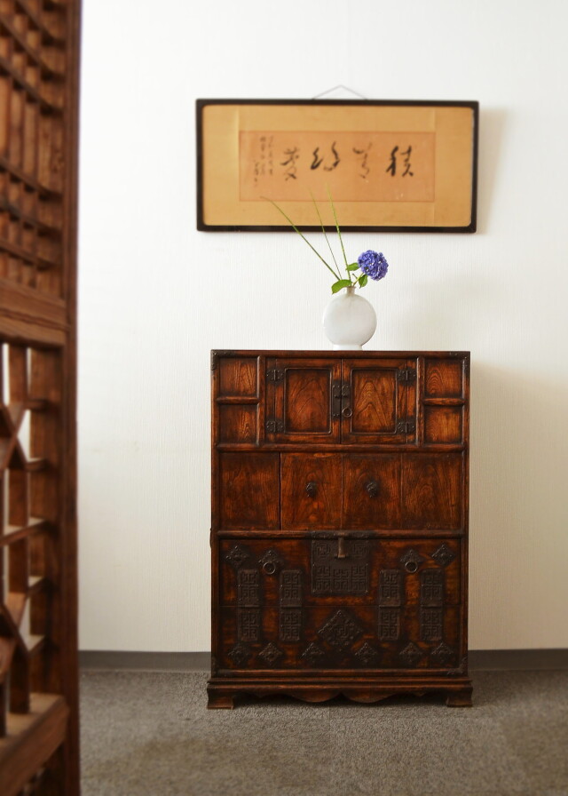 李朝箪笥 李朝バンダジ 幅795 高さ1150mm パンダジ 書庫 違い棚 韓国