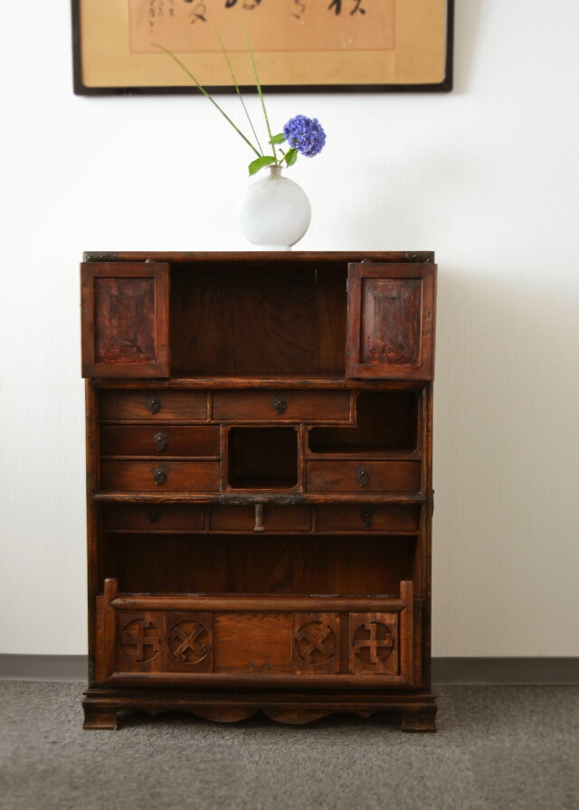 李朝箪笥 李朝バンダジ 幅795 高さ1150mm パンダジ 書庫 違い棚 韓国