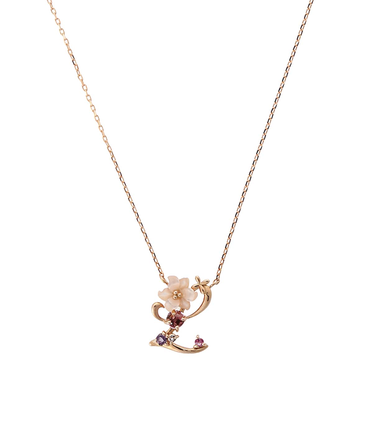 K18 SPG フラワーレターズイニシャルネックレス 小 (L)(40cm K18