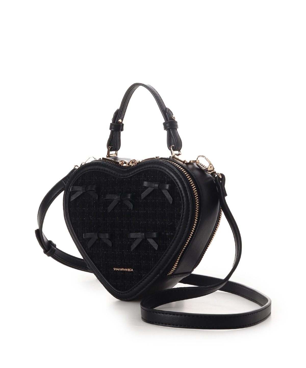 ツイードリボンハート型ショルダーバッグ(FREE ブラック