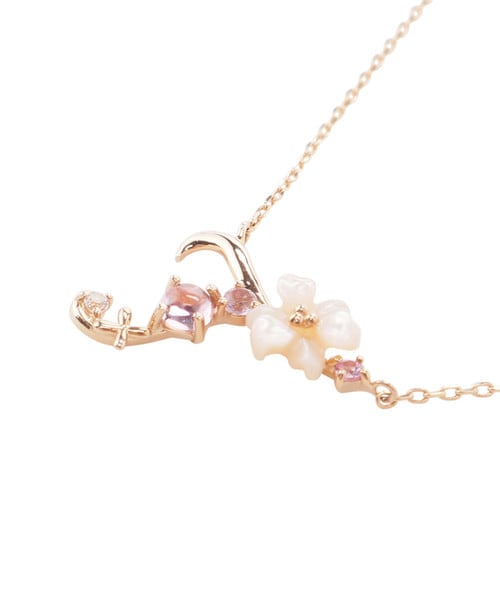 K18 SPG フラワーレターズイニシャルネックレス 小 (T)(40cm K18