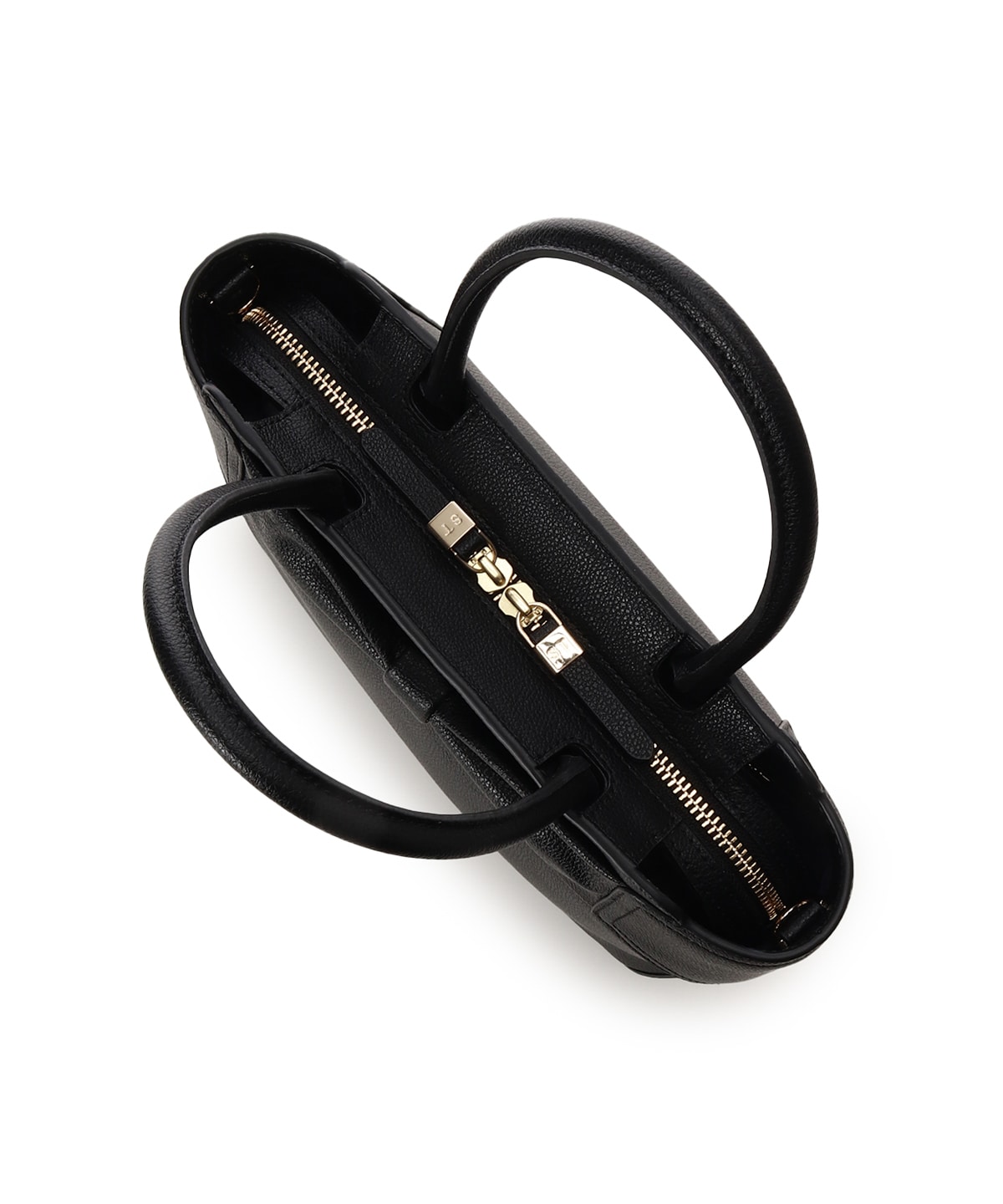 リボンモチーフ スプリットレザーハンドバッグ(FREE ブラック