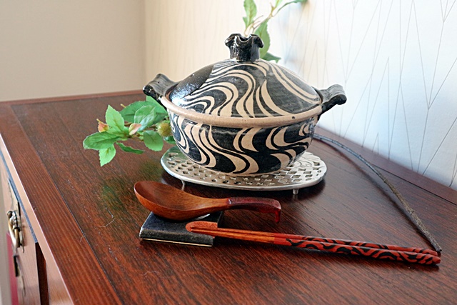 稲葉直人 土鍋 黒織部波紋土鍋 山帰来～日々のくらし