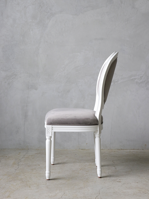 SGDダイニングチェアオーバルバックホワイト&ライトグレーベルベットMW