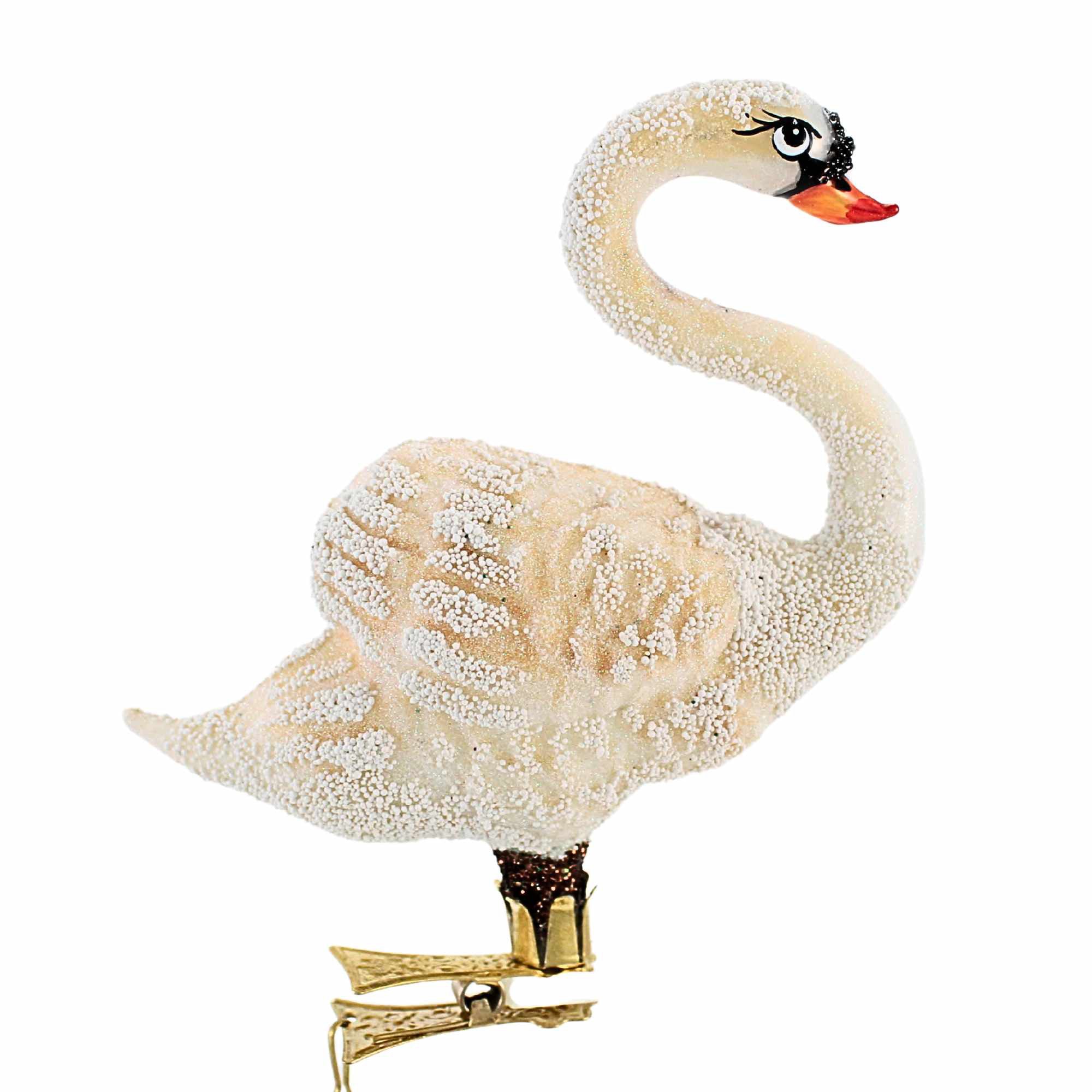 Morawski 5.00In White Swan Clip-On, Glass, Bird Clip-On Plumage