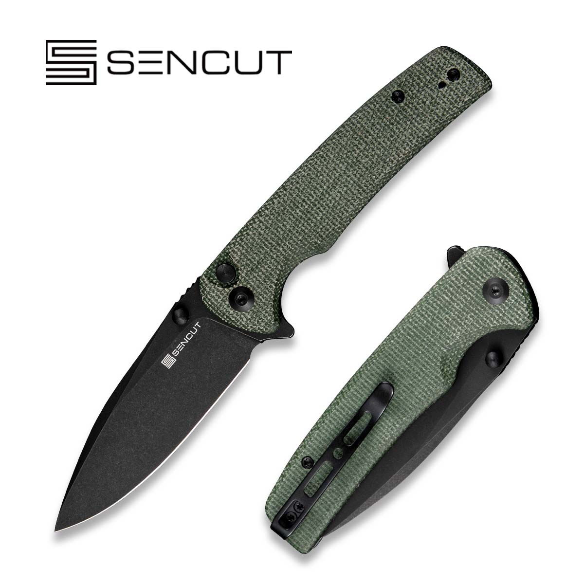 SENCUT Sachse Flipper & Button Lock & Thumb Stud Knife Micarta