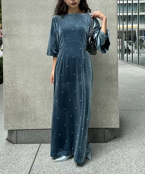 Mサイズ】BACK OPEN PEARL VELOUR DRESS Ameri VINTAGE（アメリ