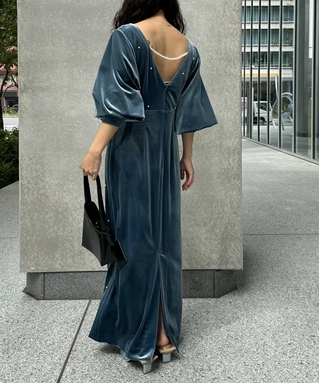 Mサイズ】BACK OPEN PEARL VELOUR DRESS Ameri VINTAGE（アメリ