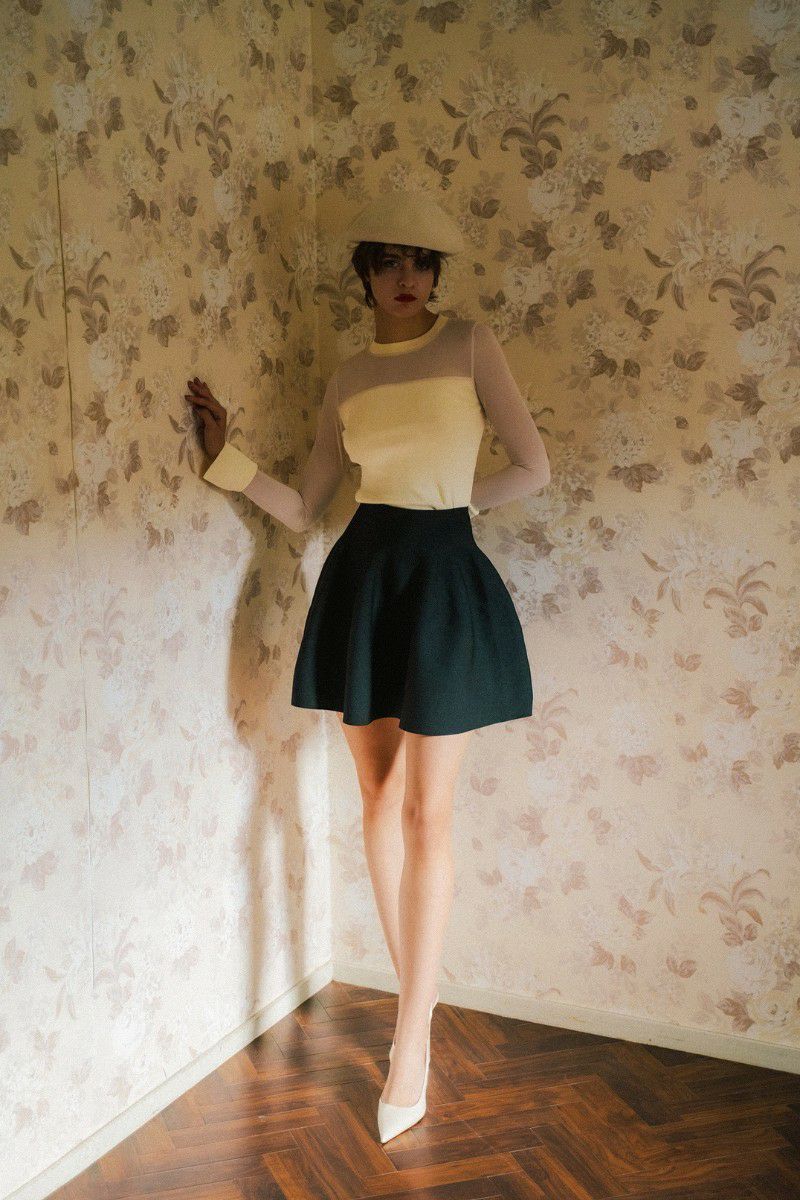 zipper knit flared mini skirt – shéller / シェリエ