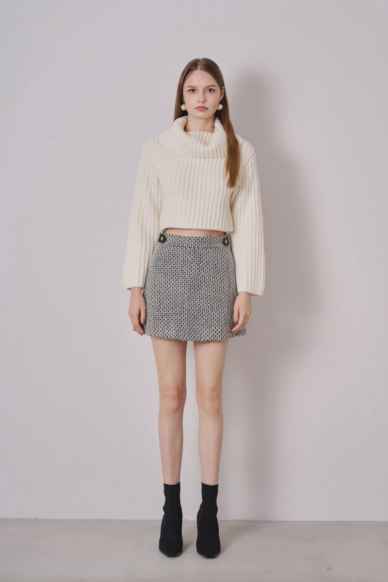 Leather combination tweed skort – shéller / シェリエ