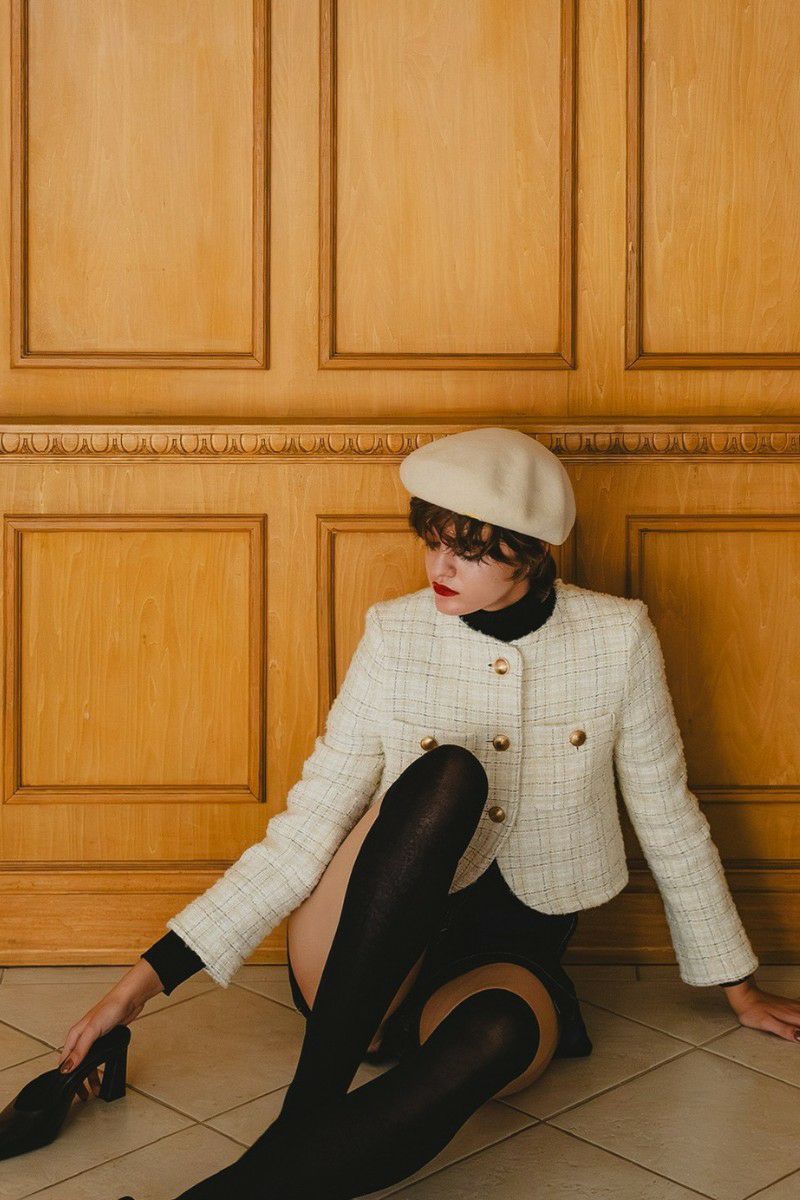 gold button check tweed jacket – shéller / シェリエ