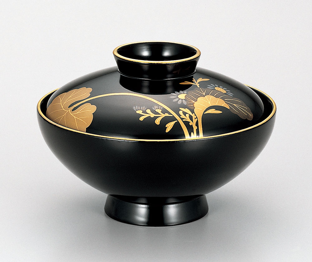 吸物椀お椀-【手描き蒔絵・磨き蒔絵】越前塗 富貴 吸物椀［5客