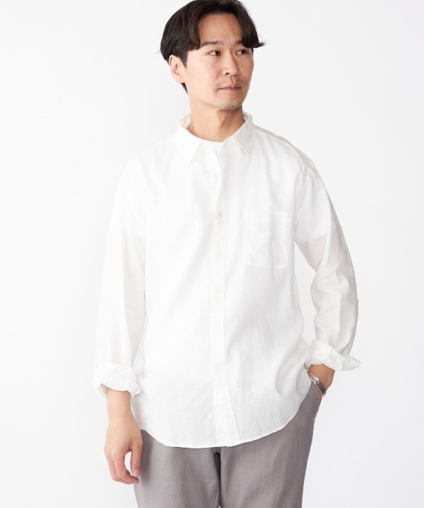 SHIPS: フレックスリネン レギュラーカラー ロングスリーブ シャツ