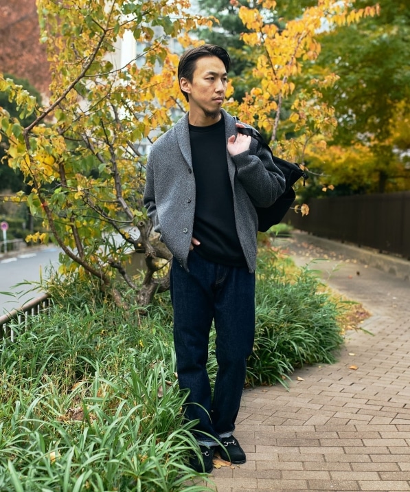 SHIPS:〈手洗い可能〉ミックス ポリ ショールカラー ニット