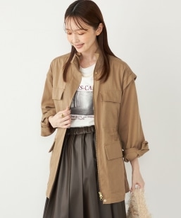 洗濯機可能〉ミリタリー バックサテン スタンドカラー ブルゾン