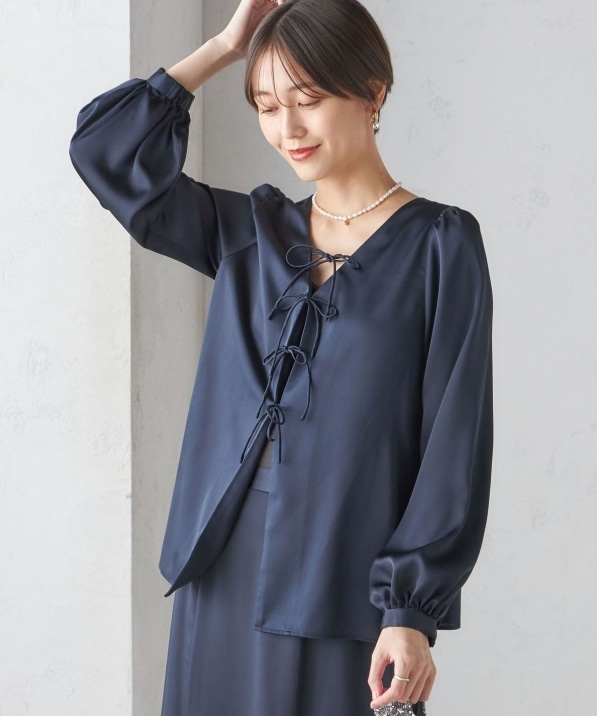 SHIPS別注】troisiemeCHACO:〈手洗い可能〉サテン リボン ブラウス