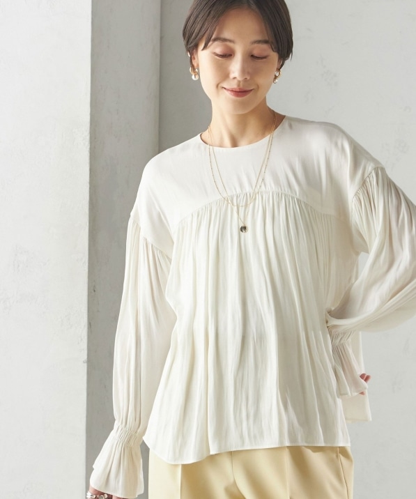 手洗い可能〉割繊 クルーネック ギャザー ブラウス｜ SHIPS 公式サイト
