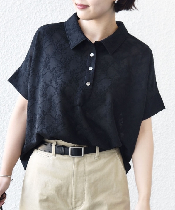 予約》【WEB限定】〈手洗い可能〉シアー ジャカード ポロ 襟 ショート