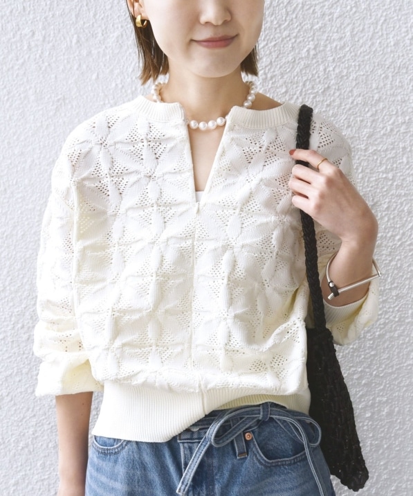 WEB限定】〈洗濯機可能〉2WAY フラワー ジャカード ハーフ ジップ プル