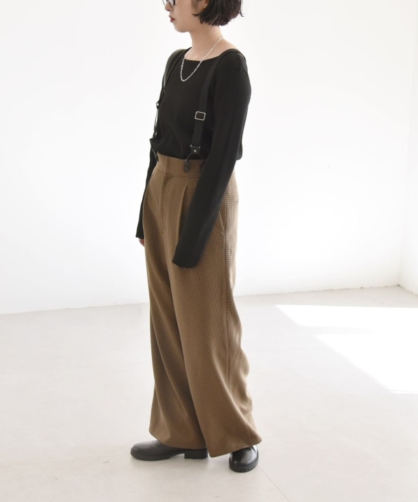 quaranciel:〈洗濯機可能〉チェック サスペンダー付 タック ワイド