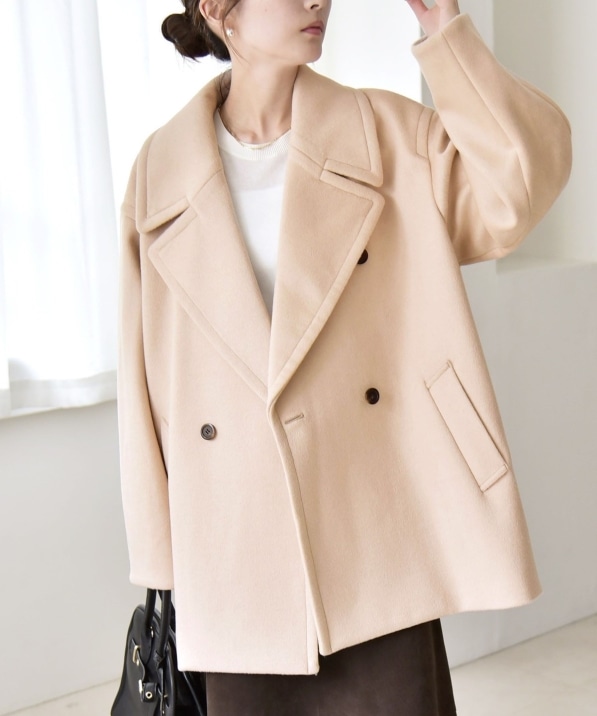 quaranciel: PURE WOOL ダブルブレスト テーラード ハーフ コート