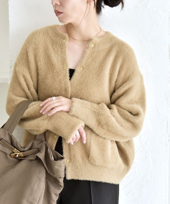 quaranciel:〈手洗い可能〉ファーライク クルーネック スナップ ニット