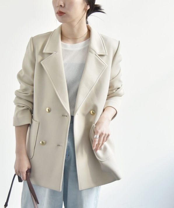 quaranciel:〈洗濯機可能〉ジャージー テーラード ダブル ジャケット
