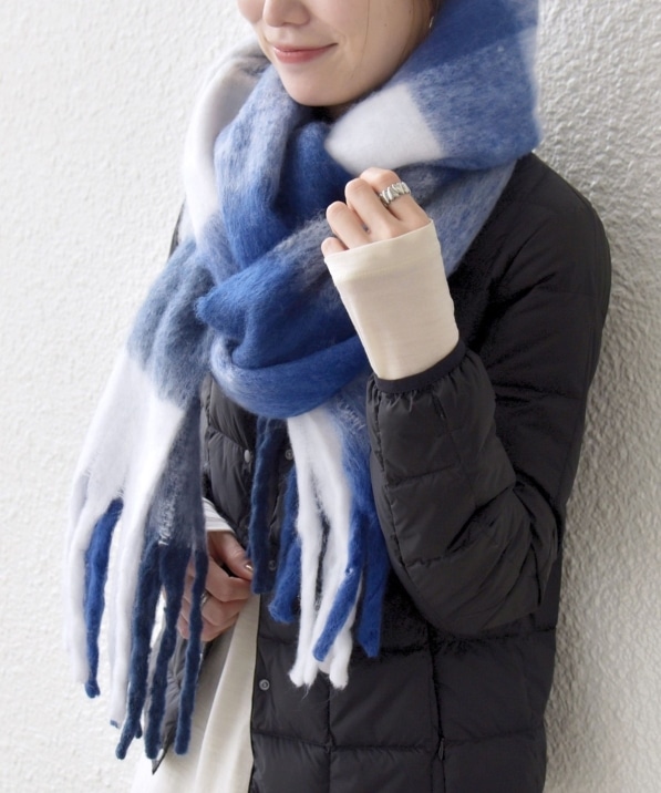 SHIPS any:〈手洗い可能〉ボリューム シャギー チェック マフラー