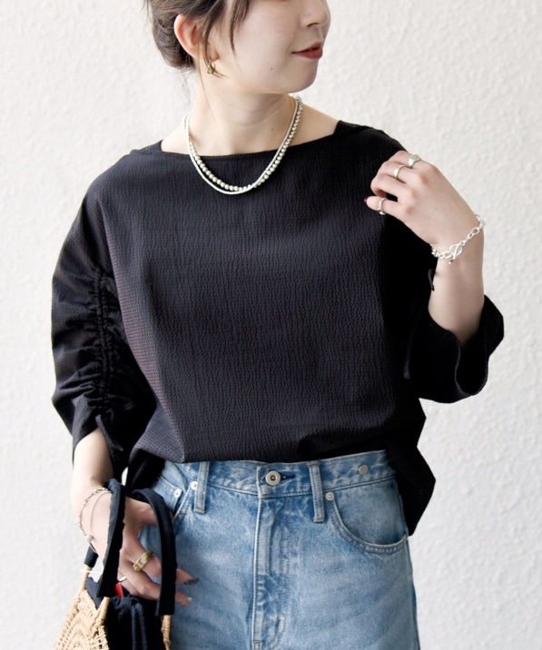 SHIPS any:〈洗濯機可能〉ミニサッカー ドロスト リボン ボートネック