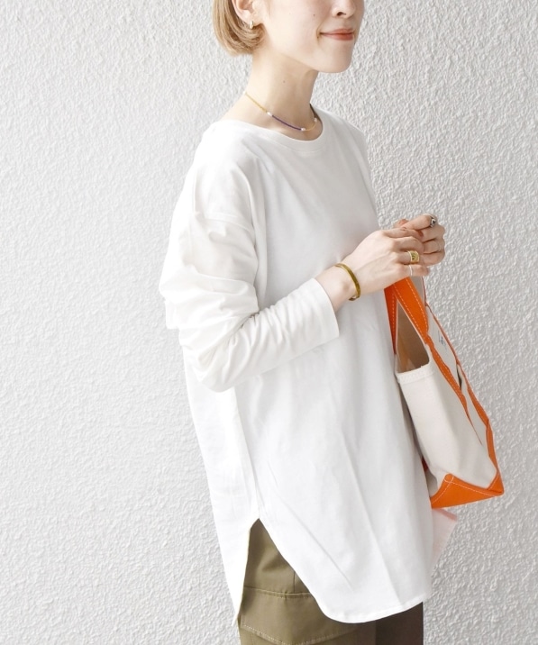 SHIPS any:〈吸水速乾〉ラウンドヘム ロングスリーブ ワイド TEE
