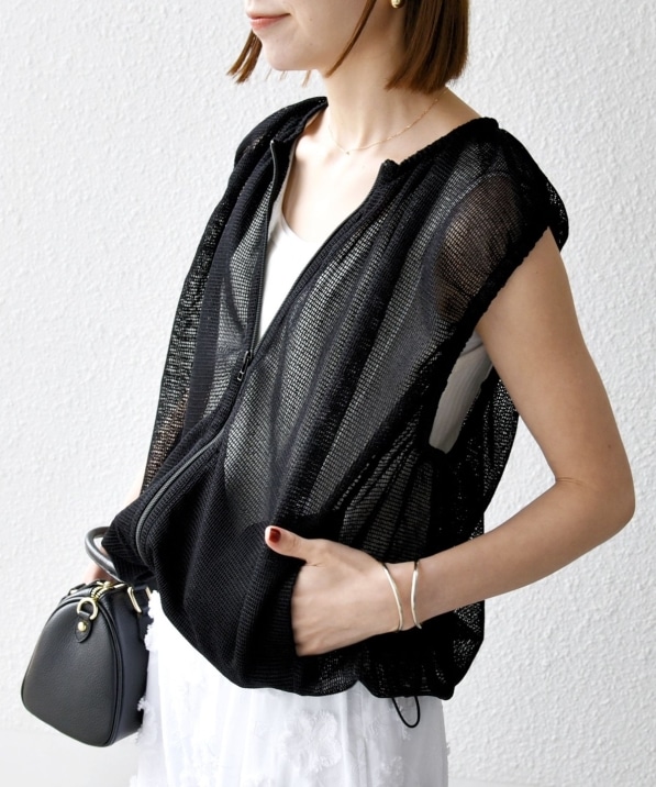 SHIPS any:〈手洗い可能〉メッシュ シアー ドロスト ギャザー