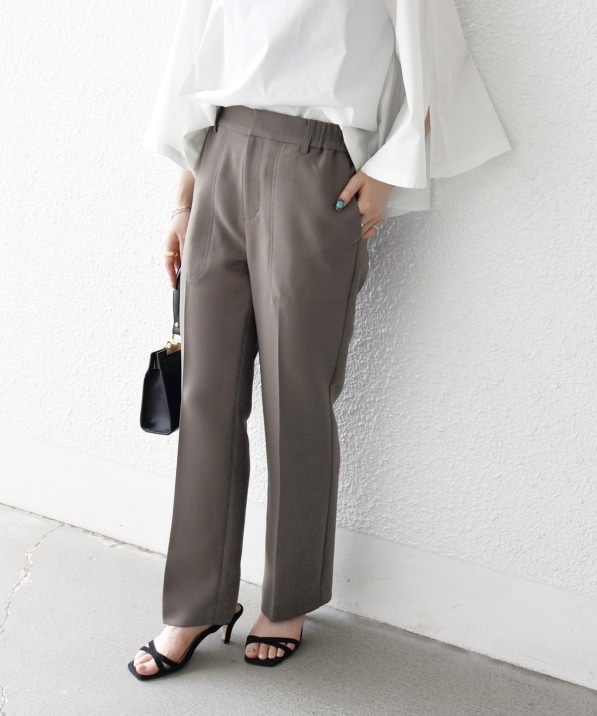 SHIPS any:〈洗濯機可能〉ダブルクロス セミフレア パンツ［NAVY BLUE