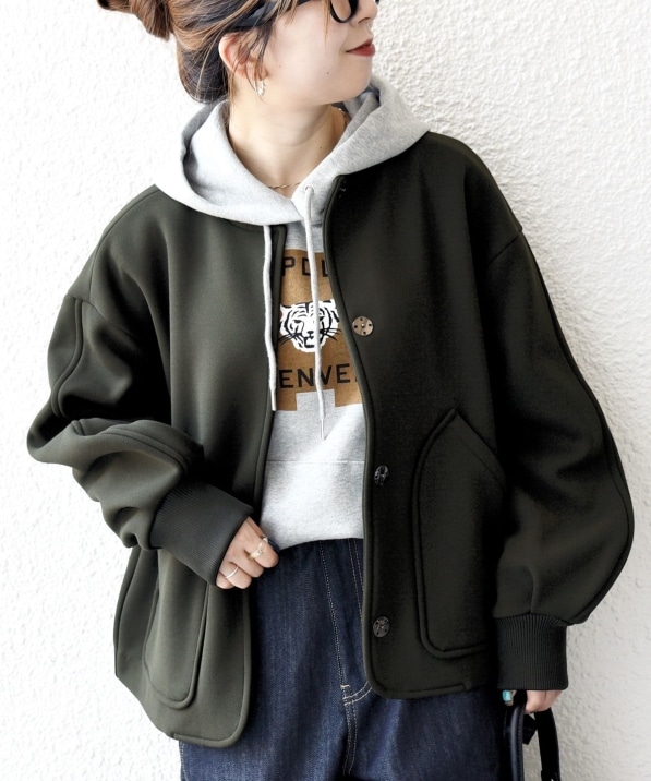 SHIPS any:〈洗濯機可能〉ダンボール ノーカラー コンパクト ブルゾン