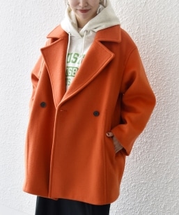 SHIPS Primary Navy Label:ウール メルトン シングル チェスター