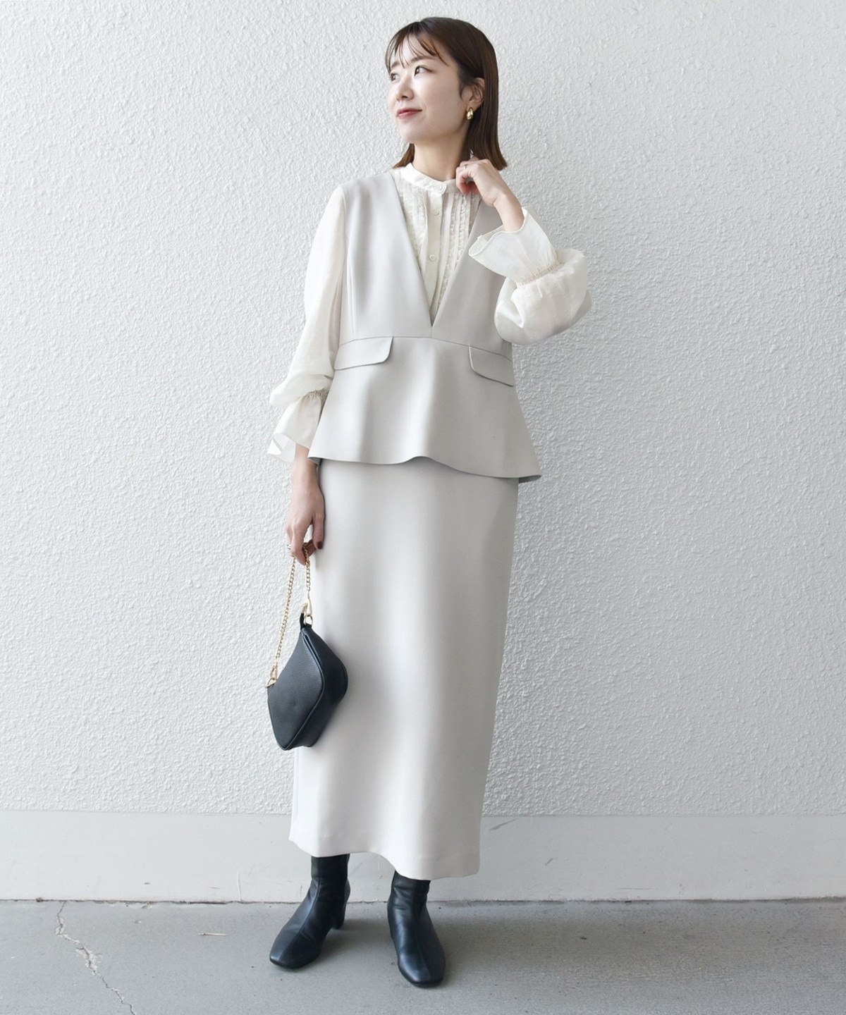 SHIPS any:〈洗濯機可能〉ダブルクロス Vネック ペプラム ワンピース