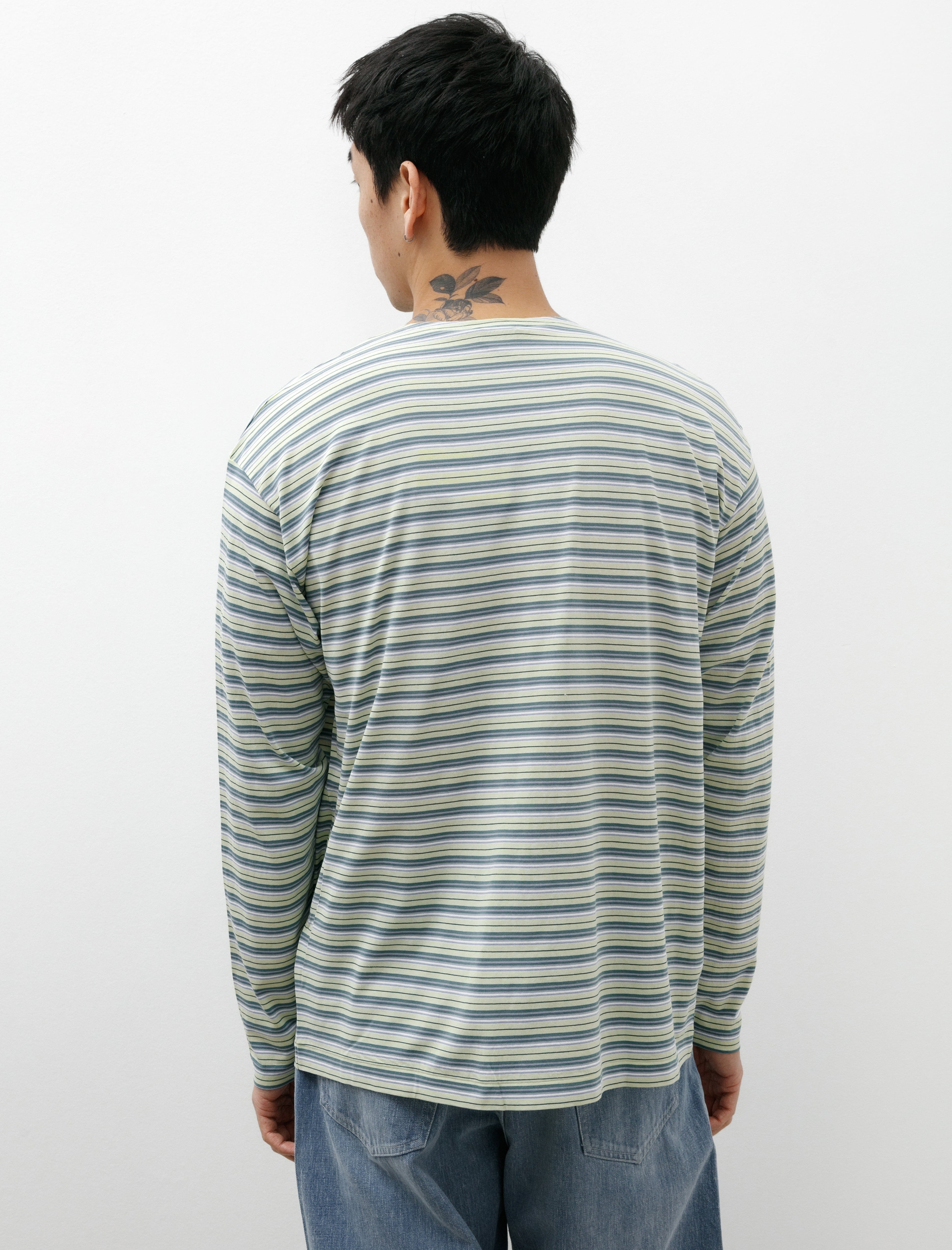 Auralee Hard Twist Cotton Border Boatneck L/S Tee Light Green