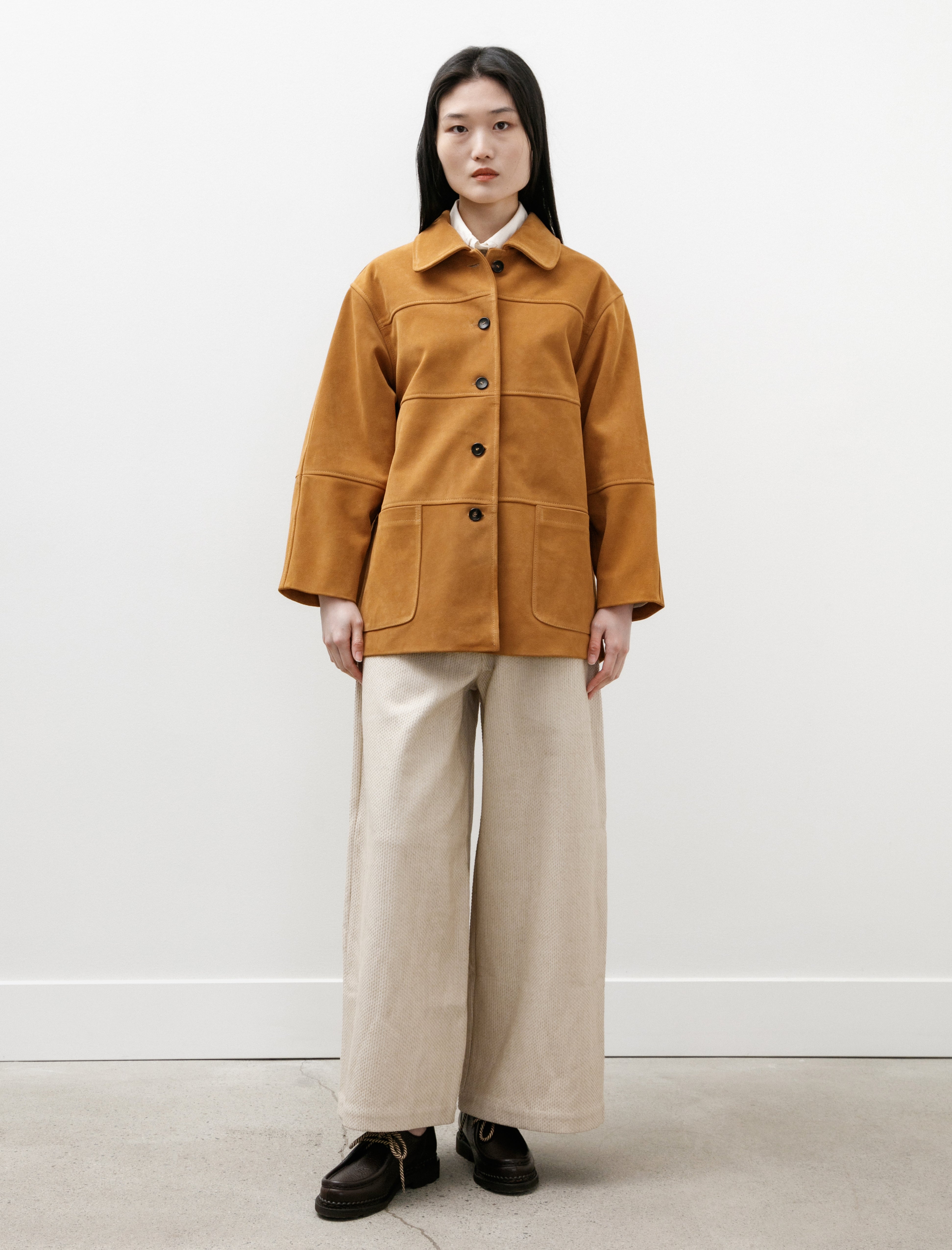 Cawley Quinn Jacket Panelled Suede Moroccan Flame – Neighbour