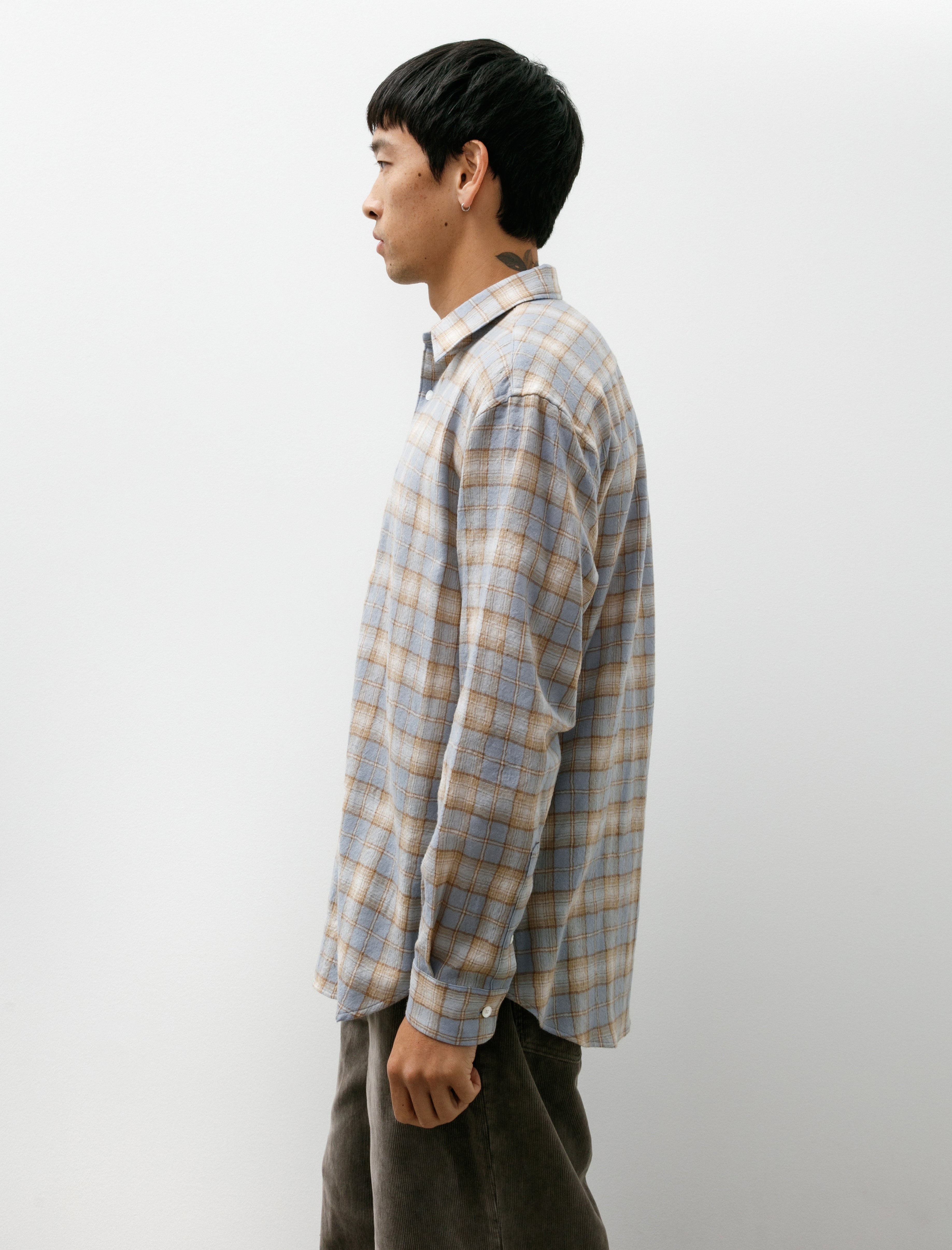Auralee Airy Wool Check Shirt Light Blue Beige – Neighbour