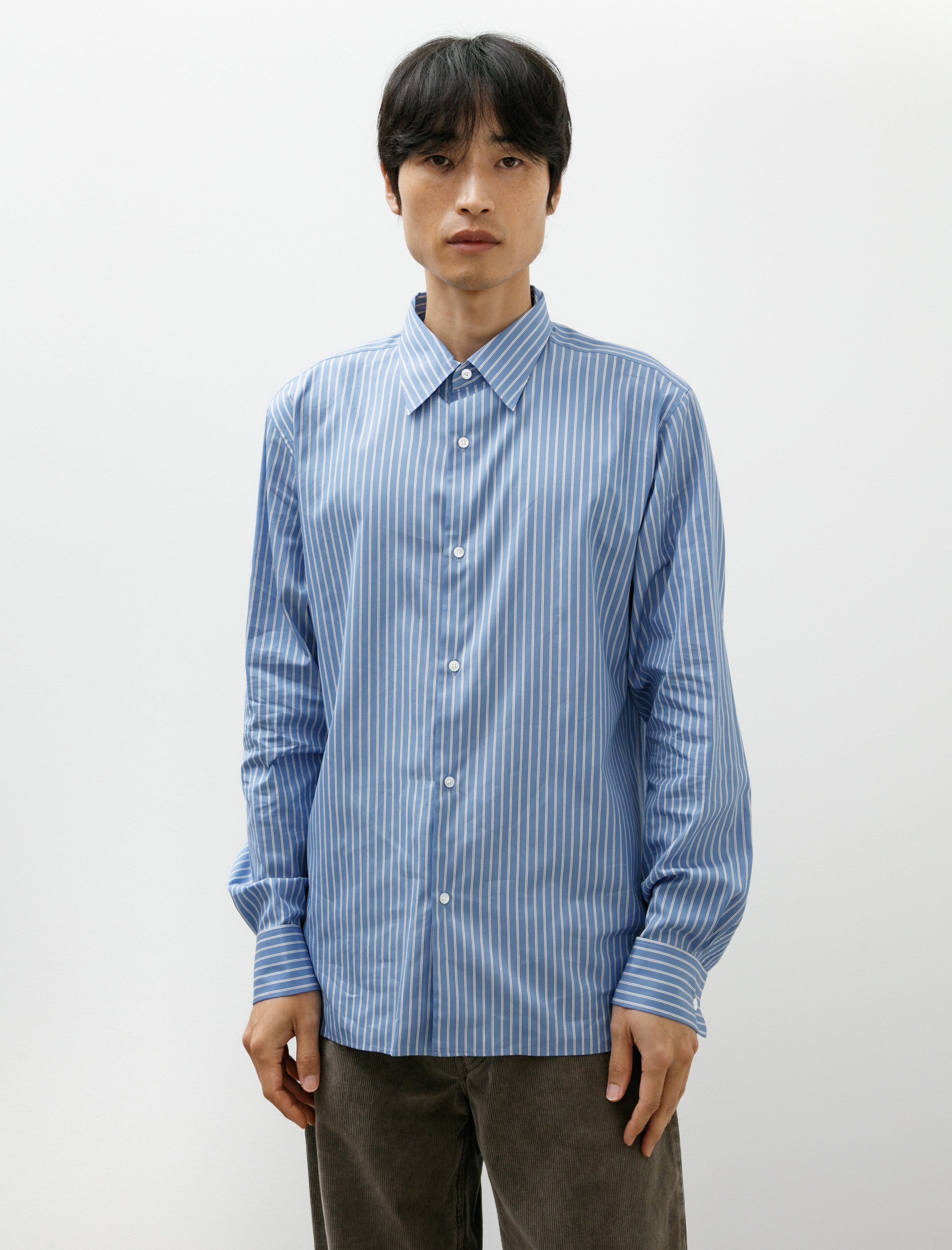 Auralee Cotton Silk Stripe Double Cuff Shirt Blue Stripe – Neighbour