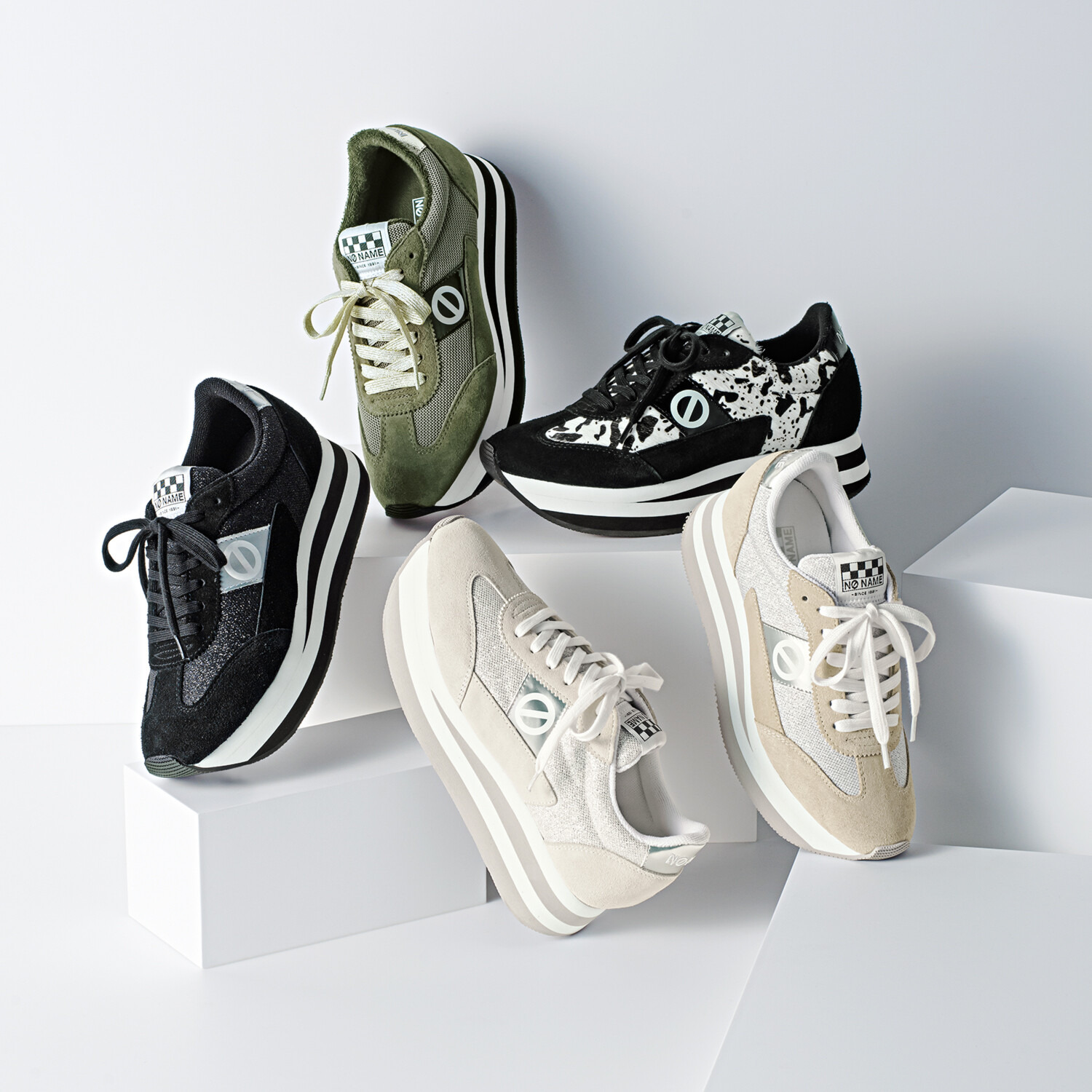 ノーネーム 牛革コンビ 軽量厚底スニーカー “フレックスジョガー