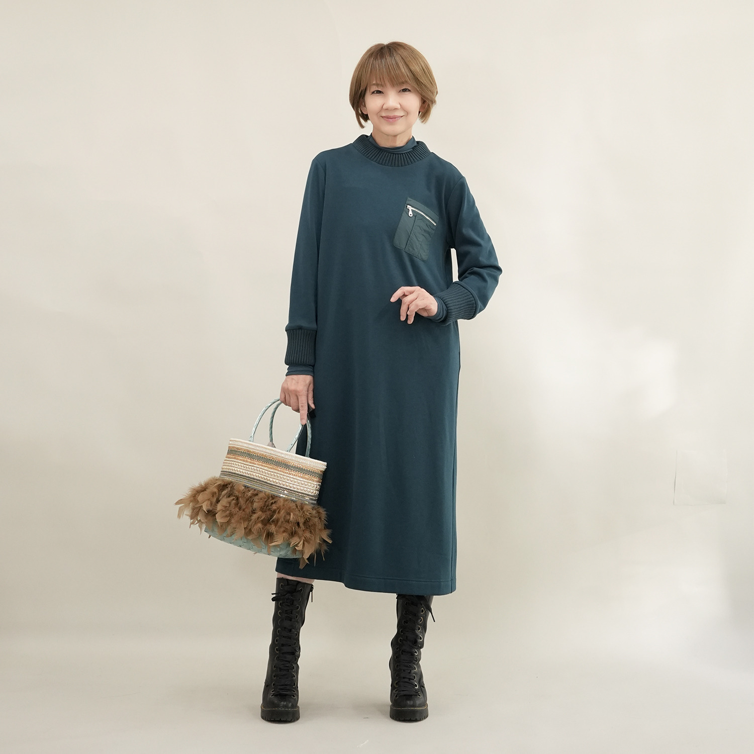 エムズ スタイル 裏起毛ソフトジャージー 編立リブアクセント