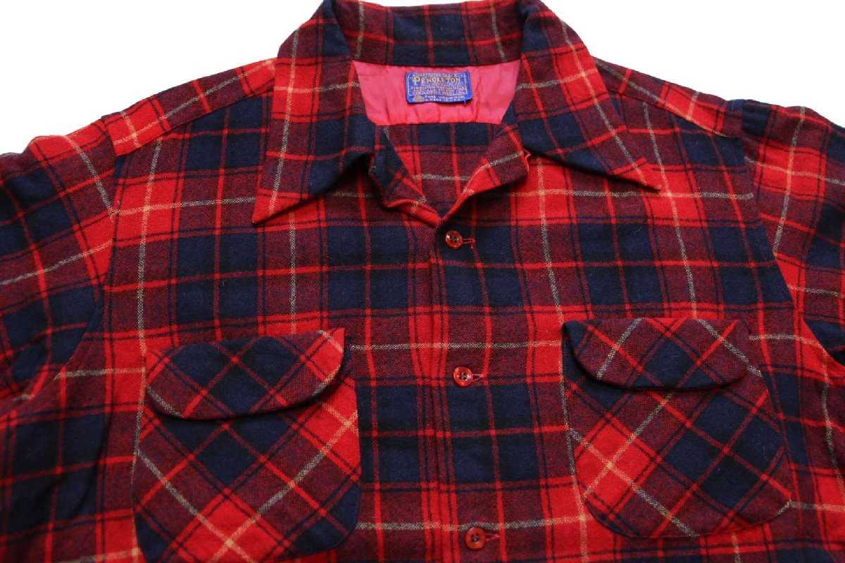 70s USA製 PENDLETONペンドルトン タータンチェック オープンカラー