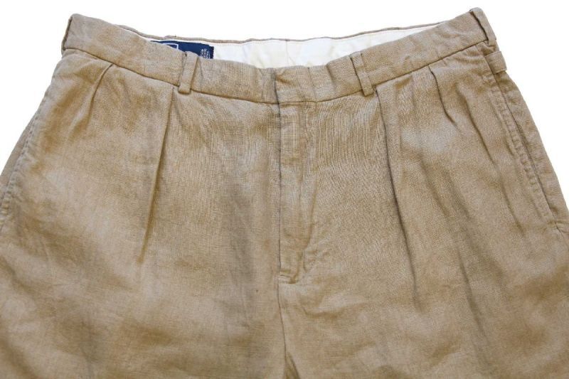 90s ポロ ラルフローレン ツータック スラックス リネンパンツ 薄茶