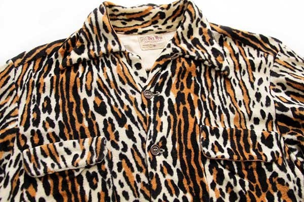 50s USA製 DEL MAR レオパード柄 オープンカラーシャツ M☆B