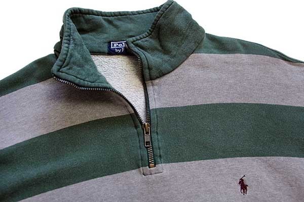 90s ポロ ラルフローレン 太ボーダー モックネック ハーフジップ